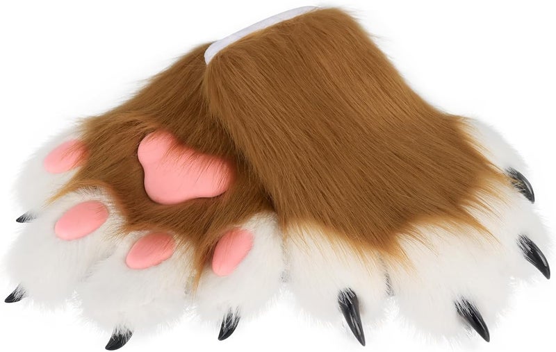 hbbhml Faux Fur Plush Furry Cat Claw Gloves Fursuit Animal Fox Paws Mittens Halloween Cosplay Costume Accessories for Adult - Image 5